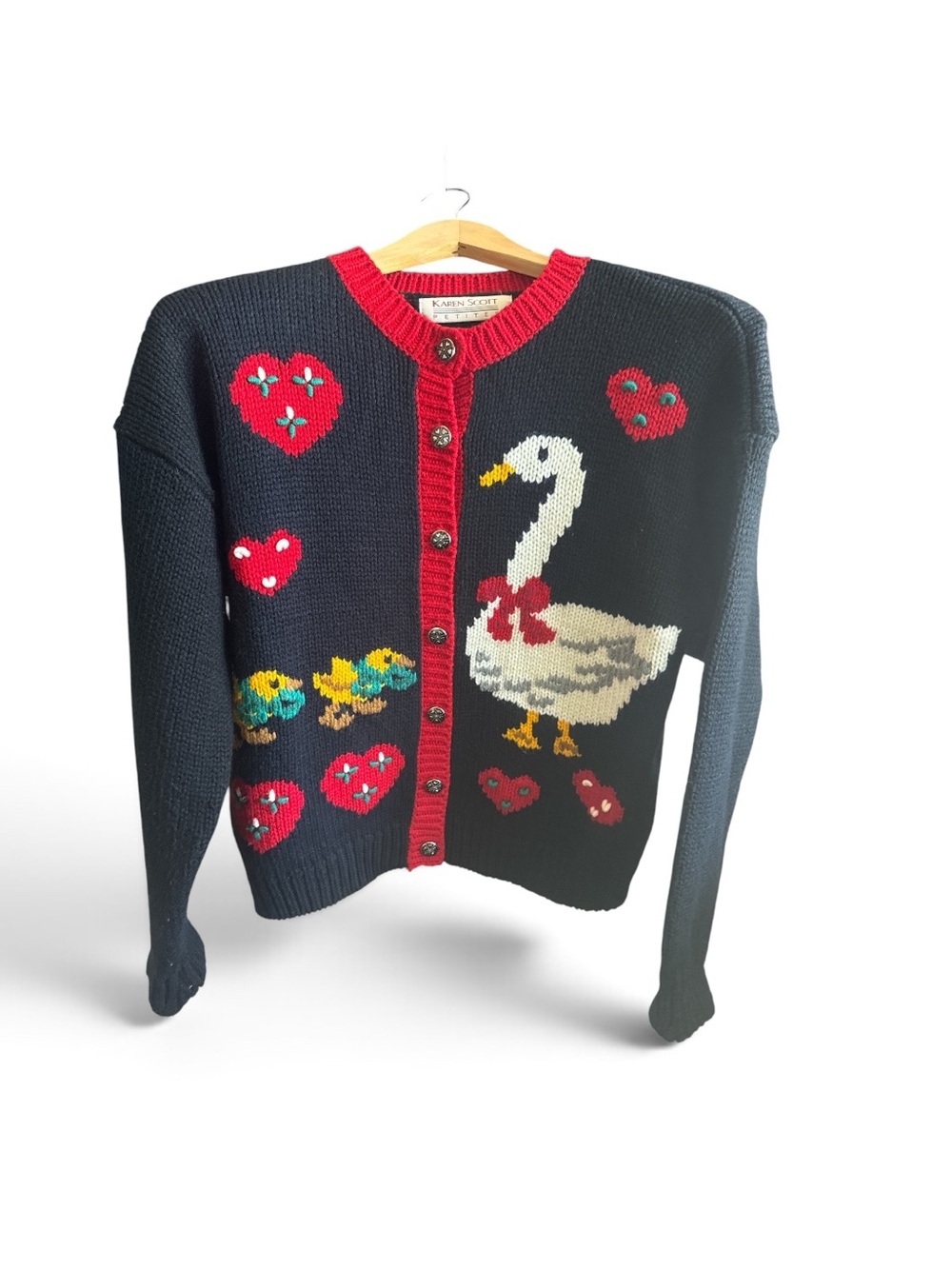 Karen Scott Vintage Mother Goose Cardigan Novelty Grandma Sweater Teacher Cozy